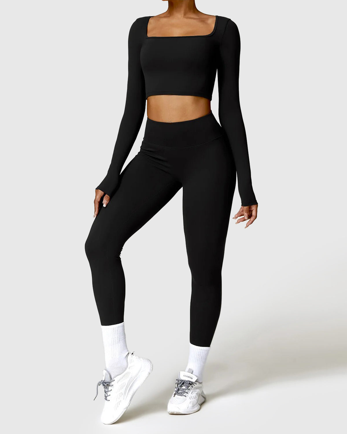 Black High Waist Leggings & Long Sleeve Crop Top