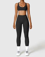 Black High Waist Leggings & Strappy Cross Back Bra