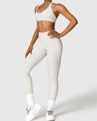 White High Waist Leggings & Strappy Cross Back Bra