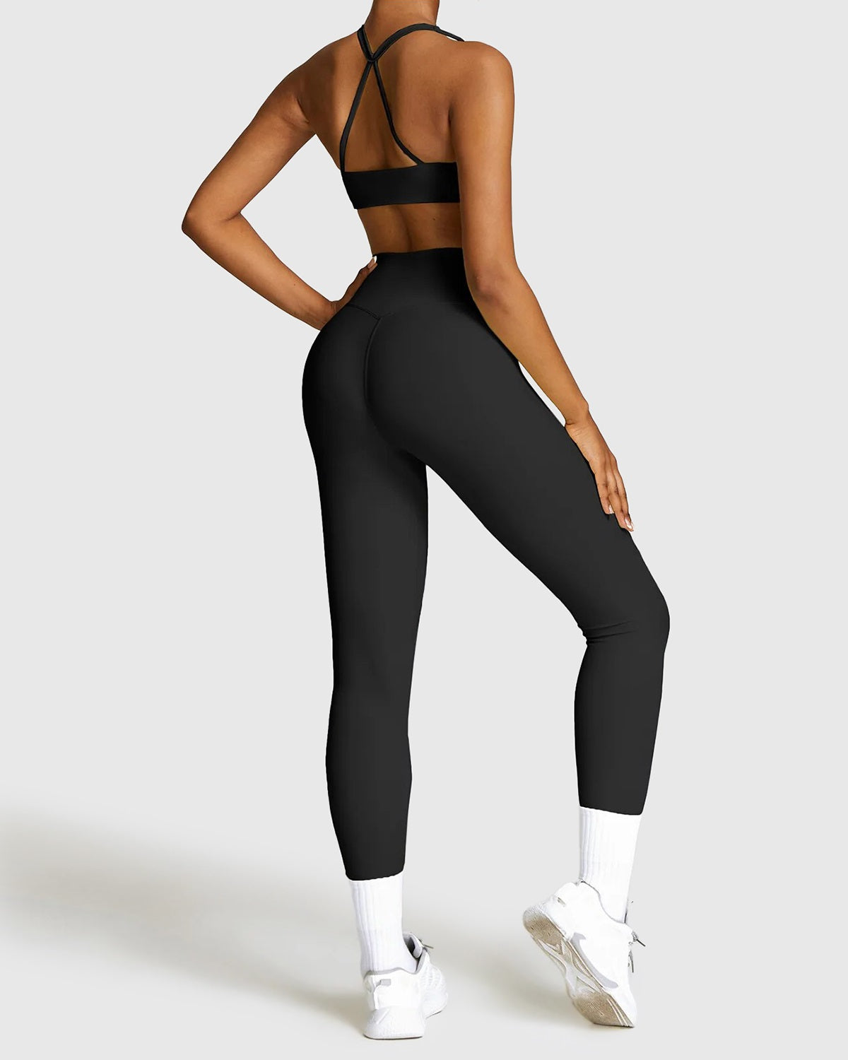 High Waist Leggings & Strappy Cross Back Bra