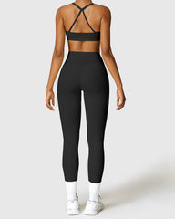 Fitness High Waist Leggings & Strappy Cross Back Bra