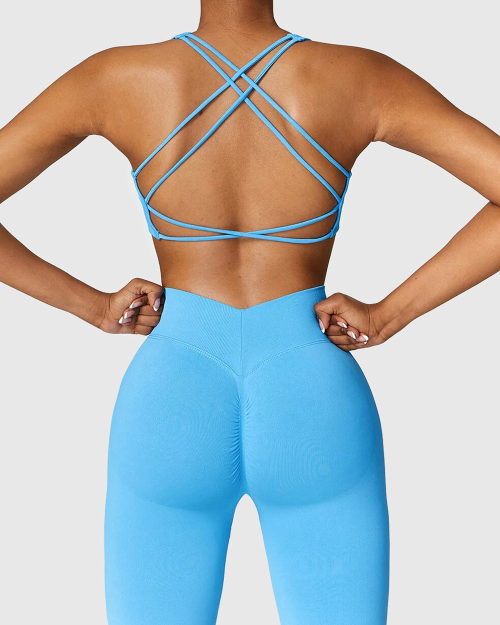 Light Blue Strappy Sports Bra - Seamless Set