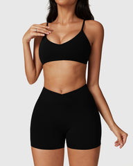 Black Seamless Crossed High Waist Shorts