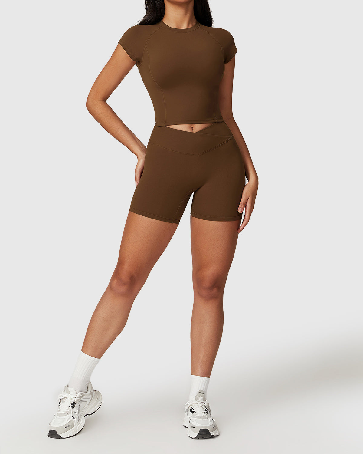 Coffee Brown Seamless Sports Shorts - Yoga Outfit