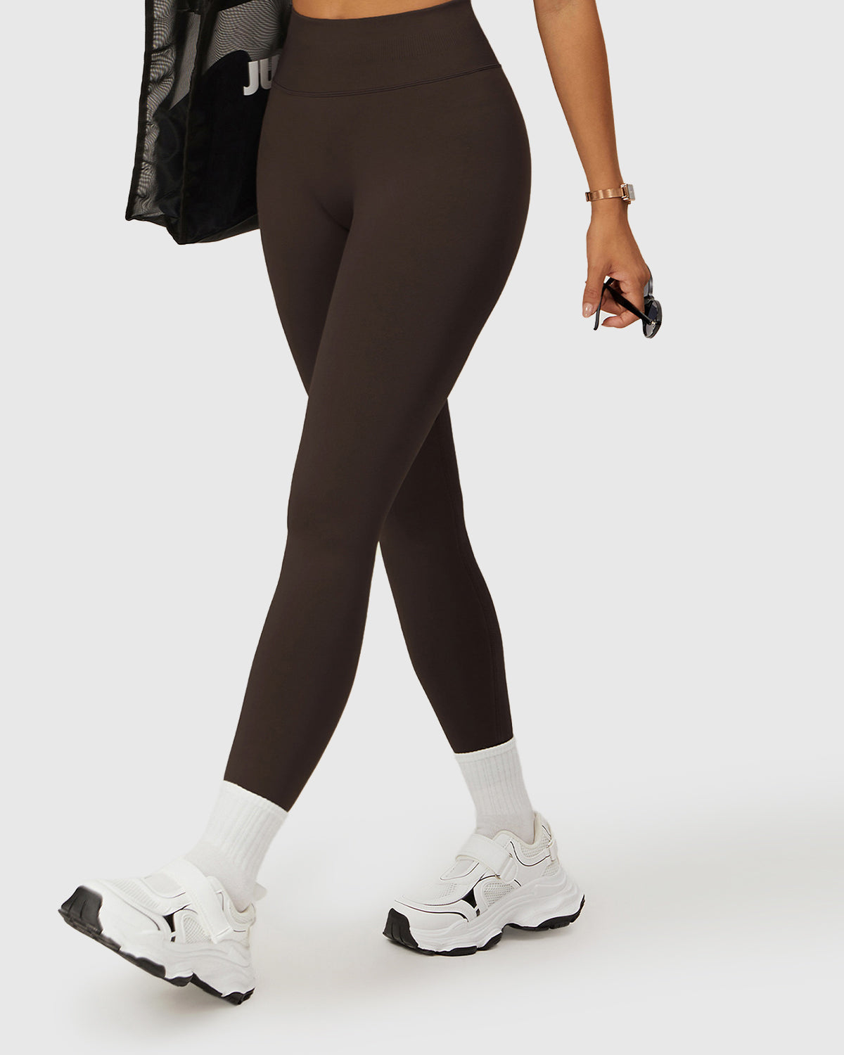 Seamless Elastic Waistband Leggings - Brown 