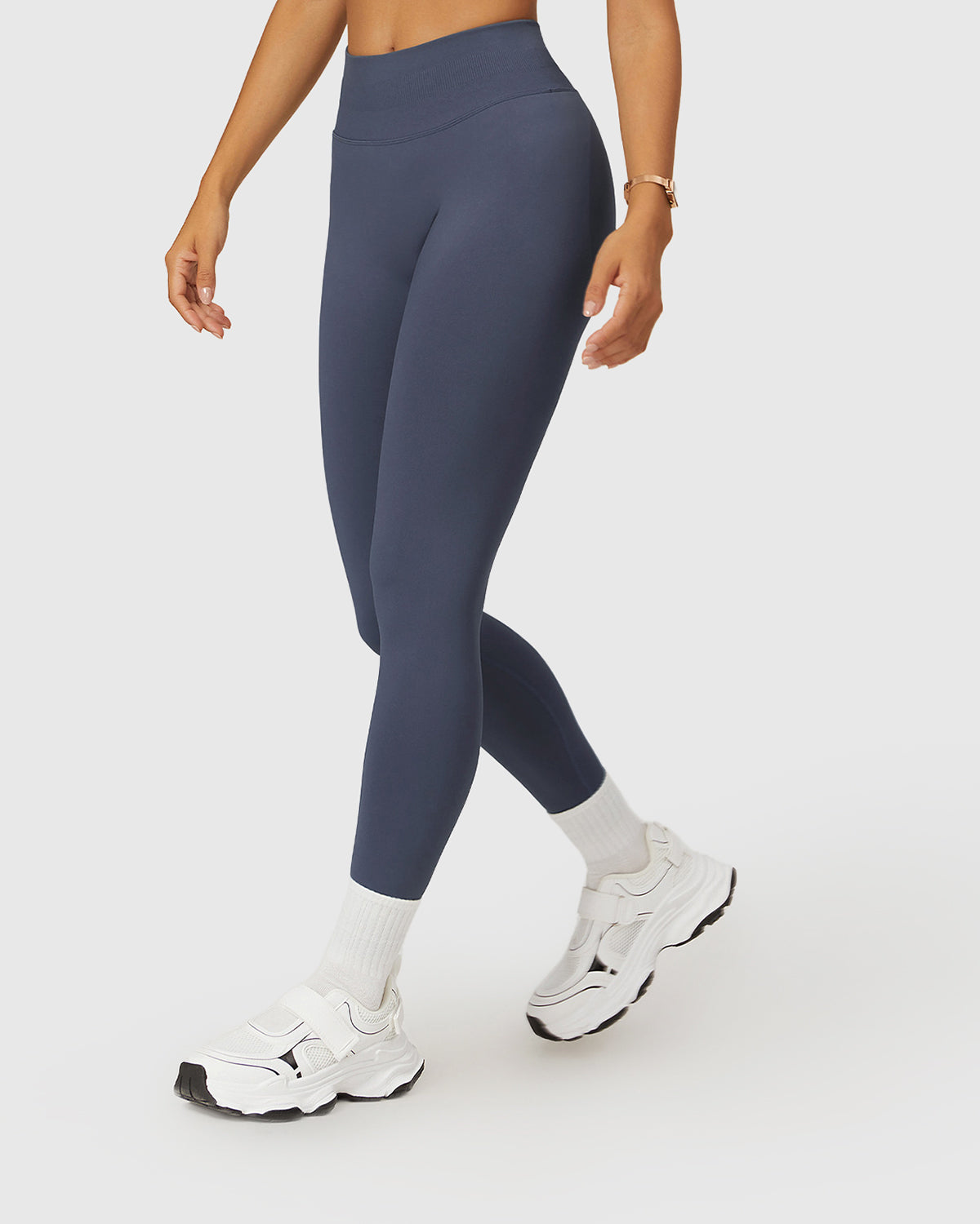 Seamless Elastic Waistband Leggings -  Blue Gray