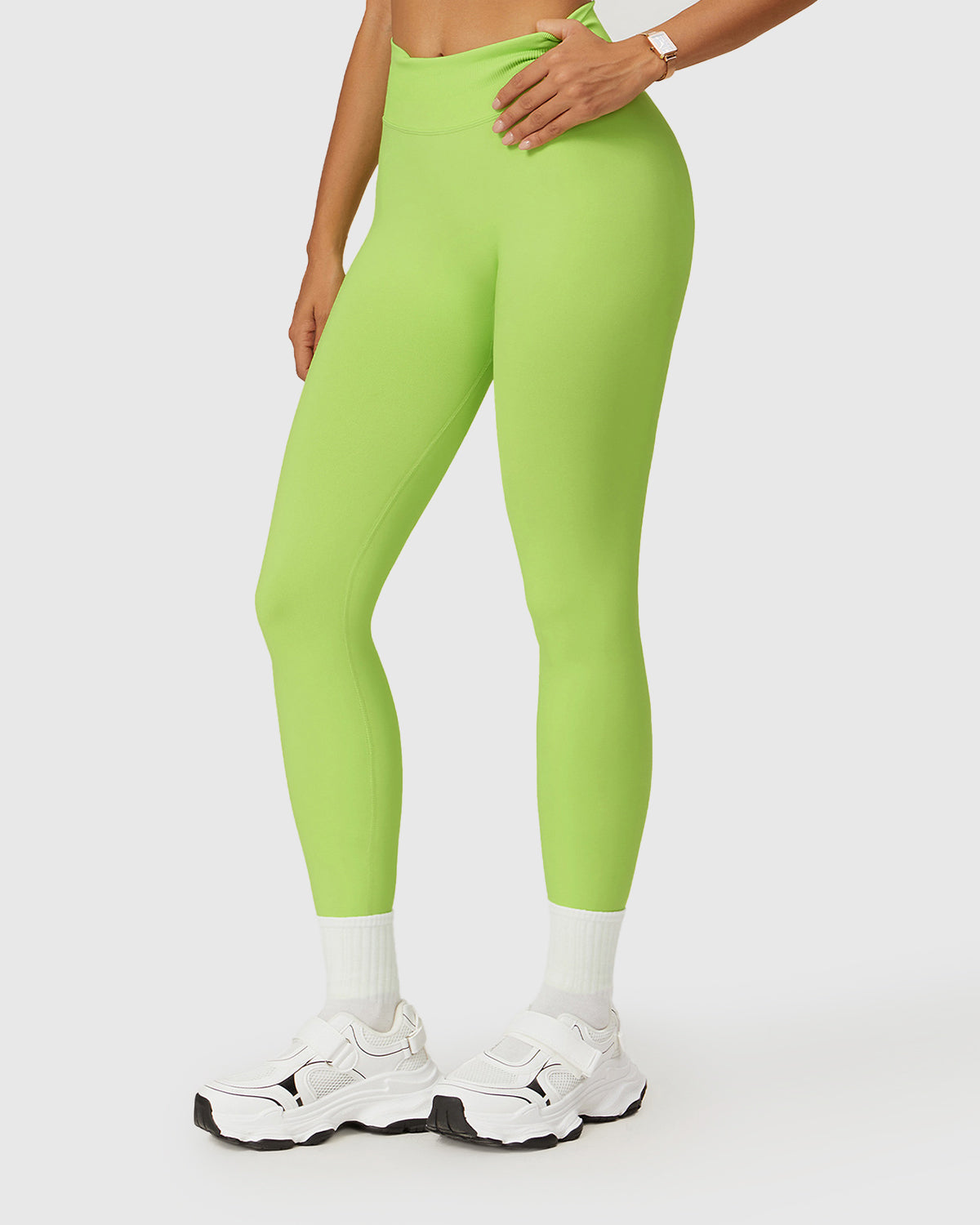 Green Seamless Elastic Waistband Leggings