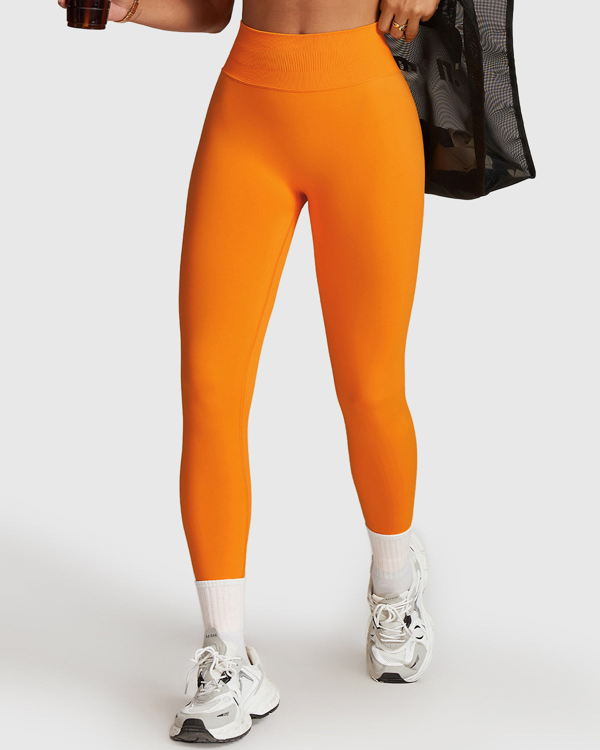 Orange Seamless Elastic Waistband Leggings