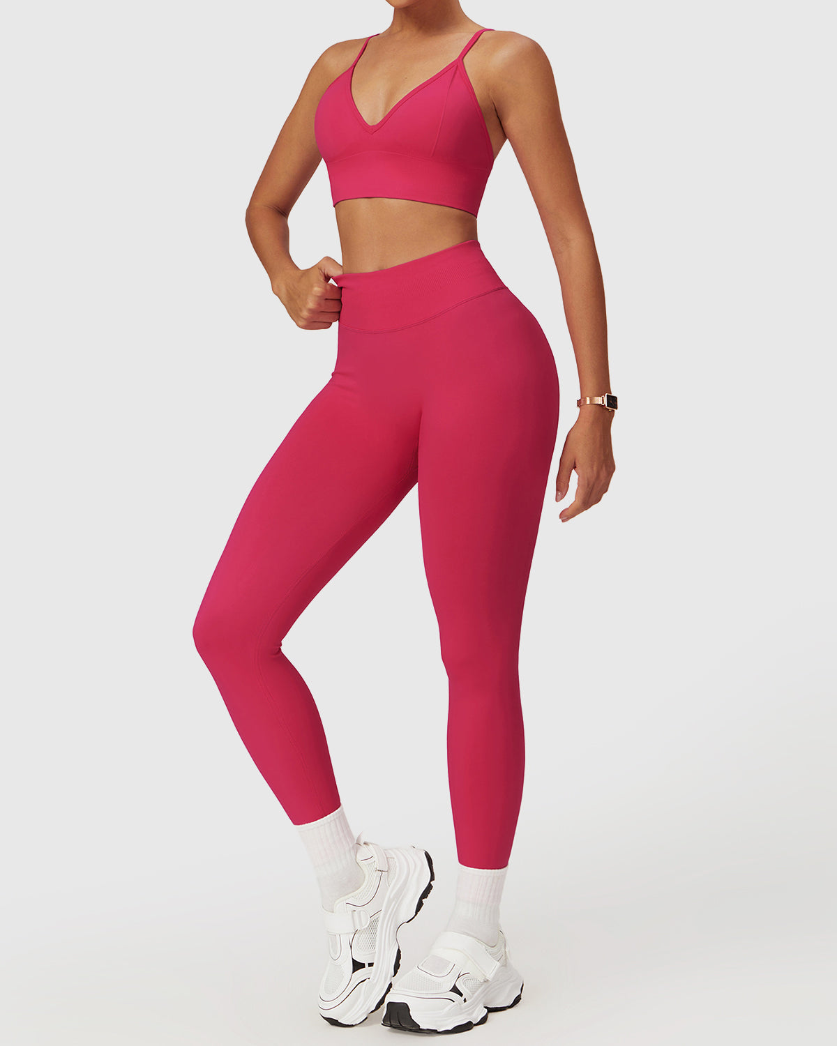 High-Rise Yoga Leggings & Supportive V-Neck Bra 