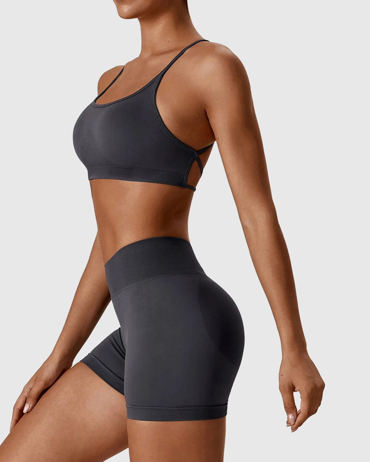 Gray Cross Back Strappy Bra Set 