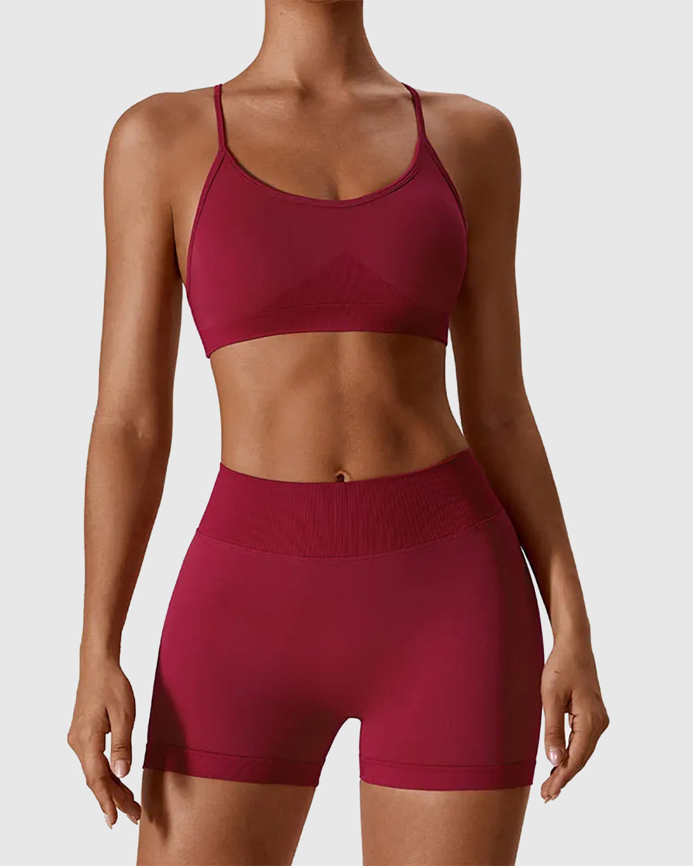 Red Workout Cross Back Strappy Bra Set
