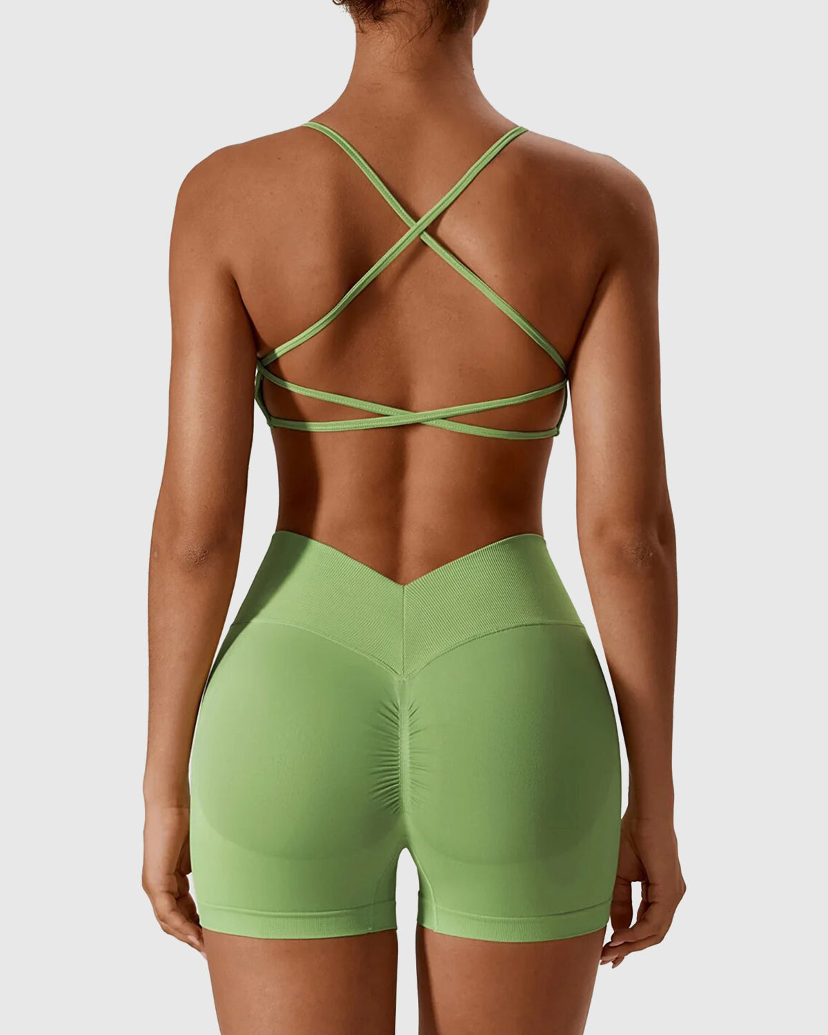 Green Cross Back Strappy Bra Set