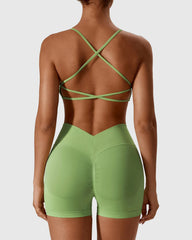 Green Cross Back Strappy Bra Set