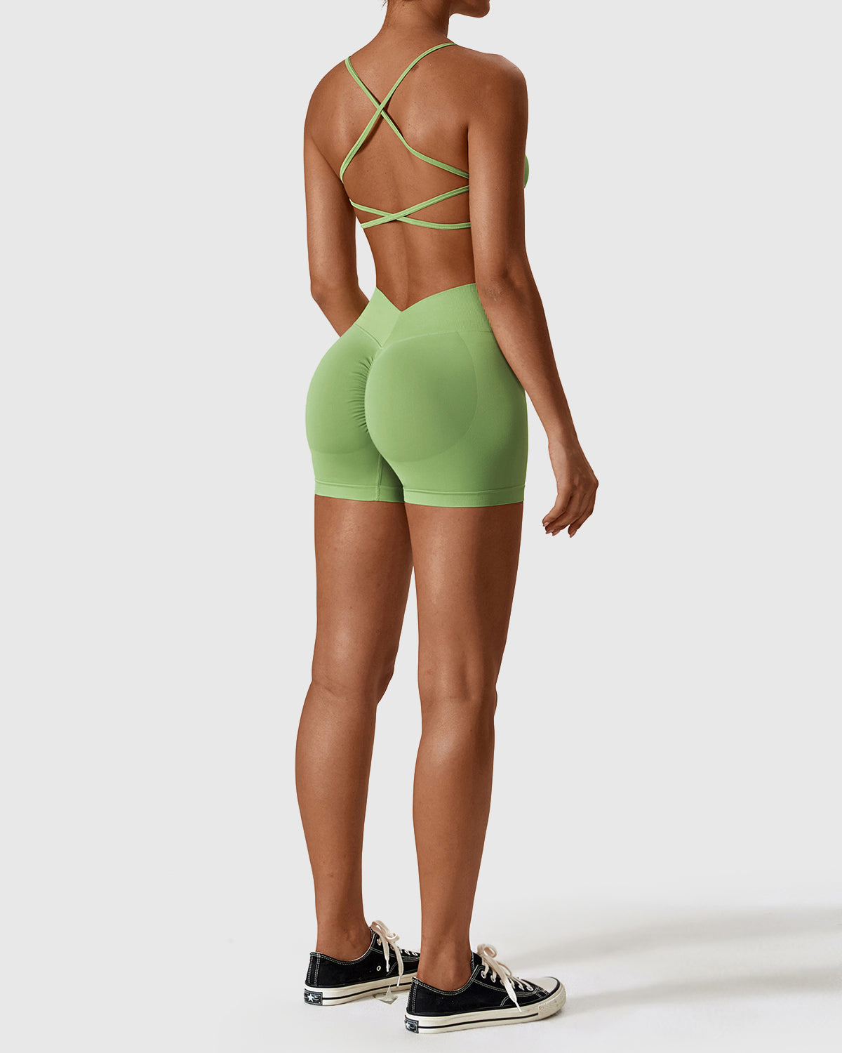 Workout High Waist Shorts & Cross Back Strappy Bra Set