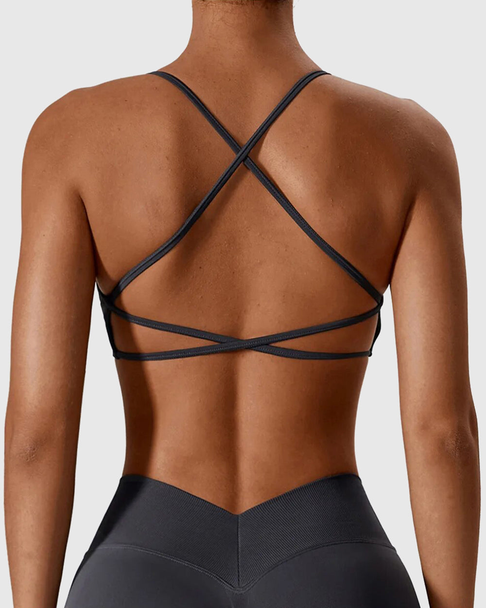 Deep Gray Cross Back Strappy Bra Set 