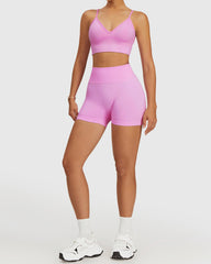 High-Rise Women's Yoga Shorts & Sports Bra - Pink