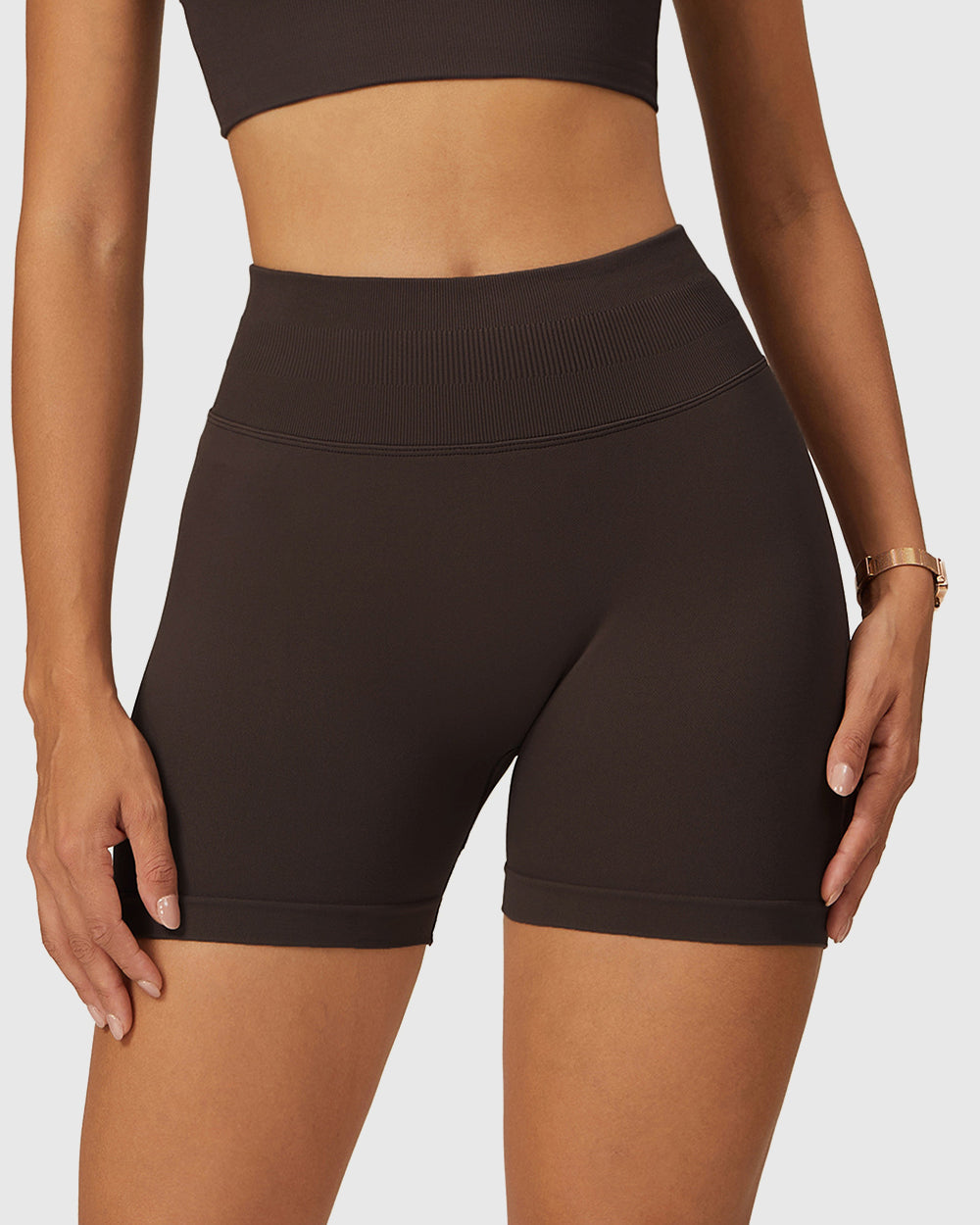 Brown Seamless High Waist Shorts