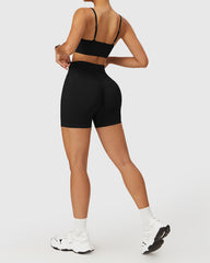 Strappy Cross-Back Bra with Seamless Workout Shorts