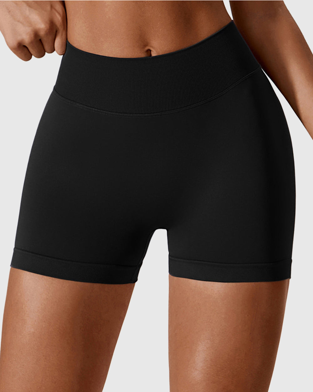 Black Ribbed Shorts for Women