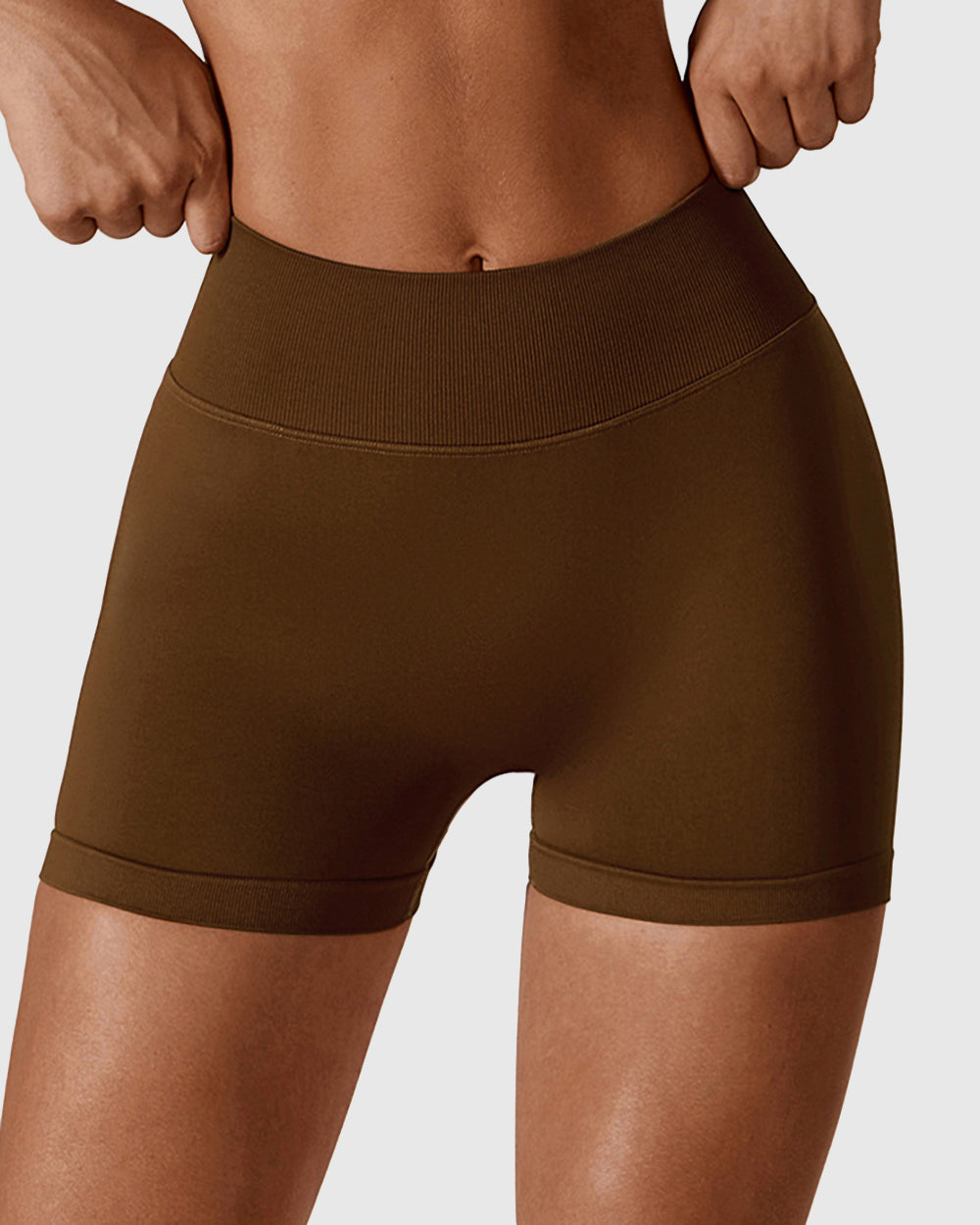 Brown Seamless High Waist Sports Shorts