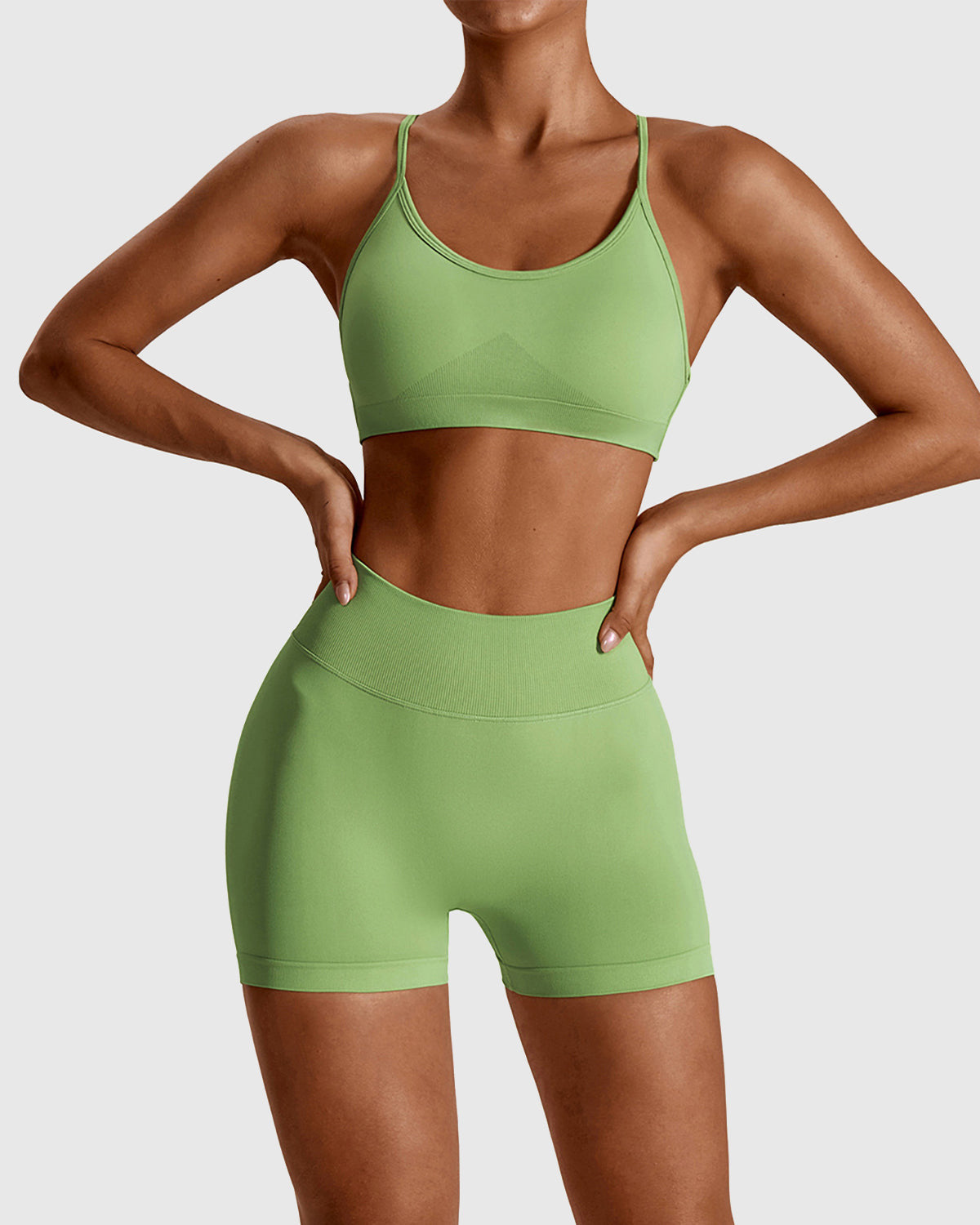 Green Seamless High Waist Sports Shorts