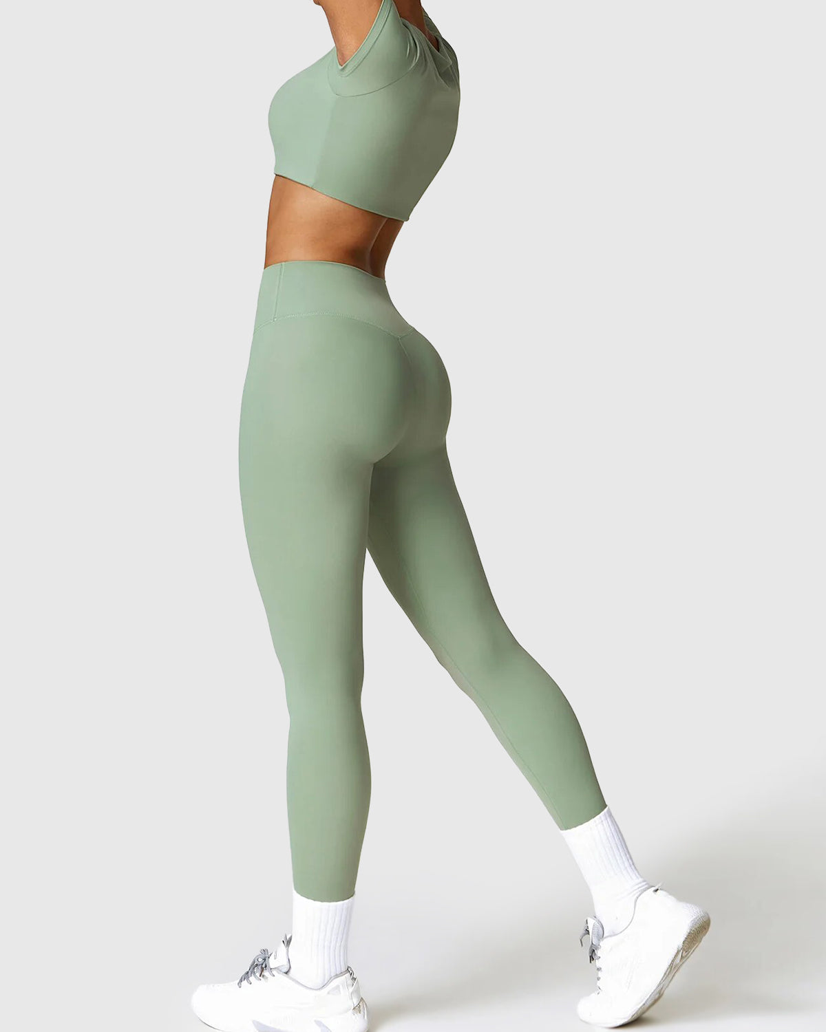 Basil Green Seamless Leggings & Crop Top 