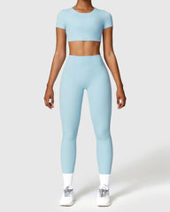 Pale Blue Seamless Leggings & Crop Top 