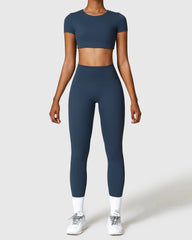 Navy Blue Seamless Leggings & Crop Top