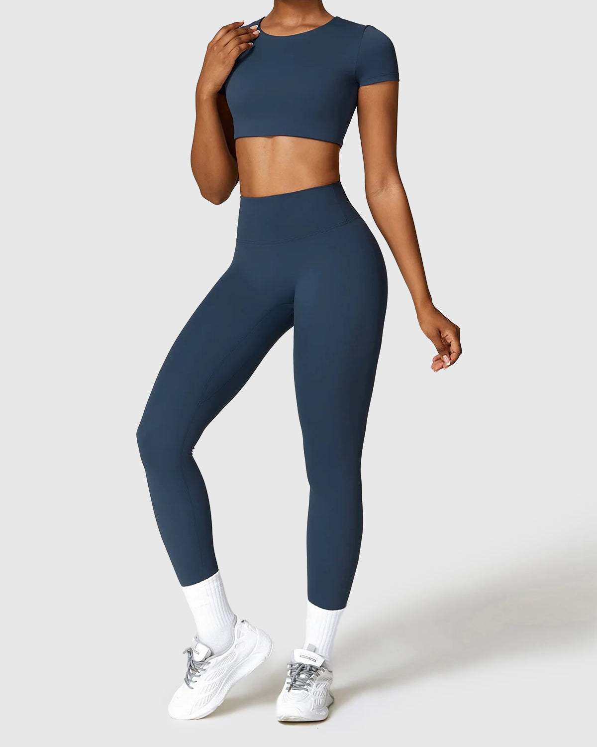 Dark Blue Seamless Leggings & Crop Top