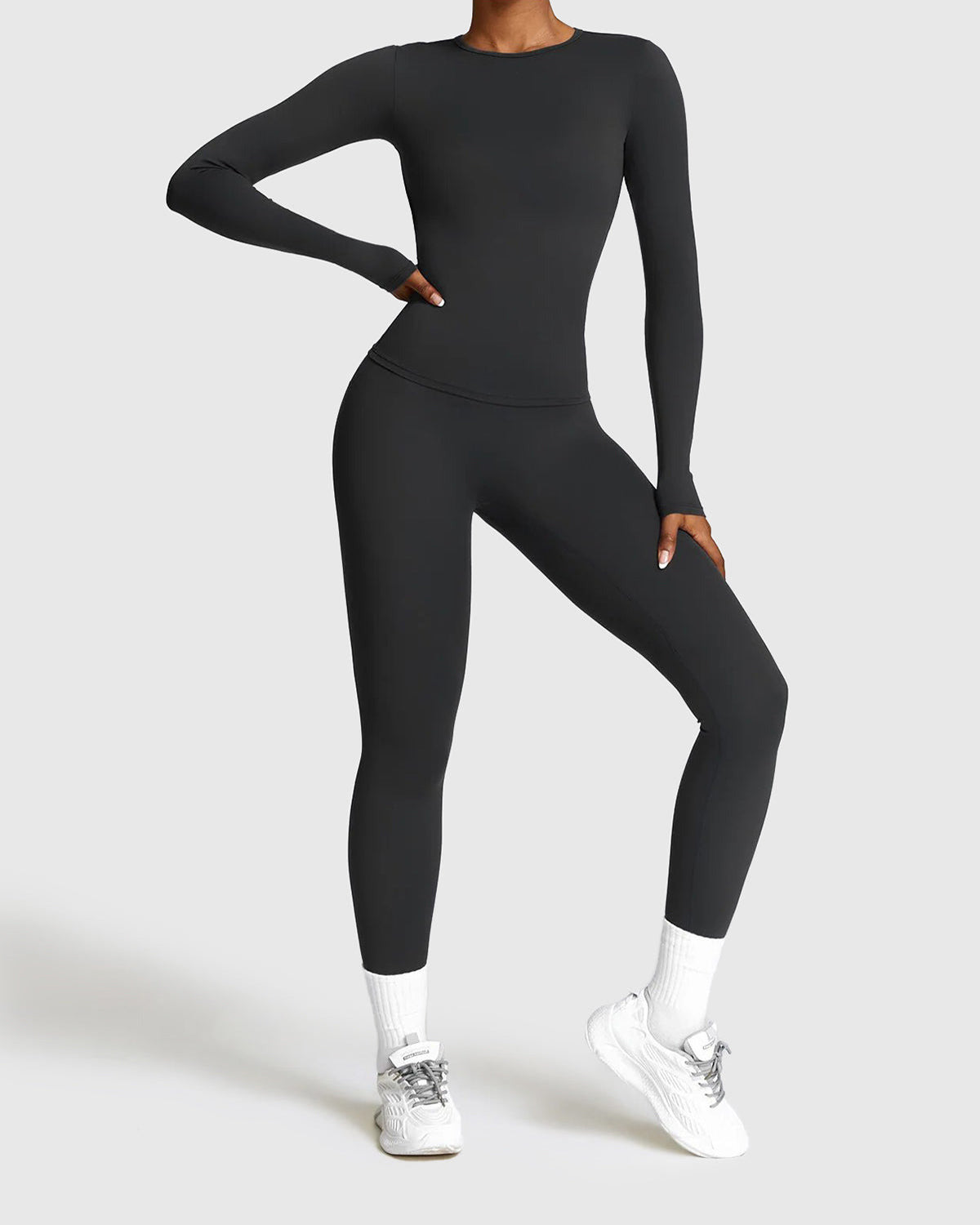 Black Fitness Seamless Leggings & Long Sleeve Top 