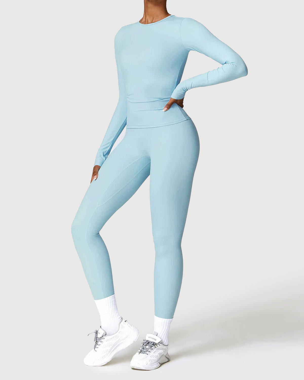 Light Blue Seamless Leggings & Long Sleeve Top