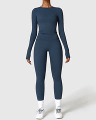 Navy Blue Seamless Leggings & Long Sleeve Top