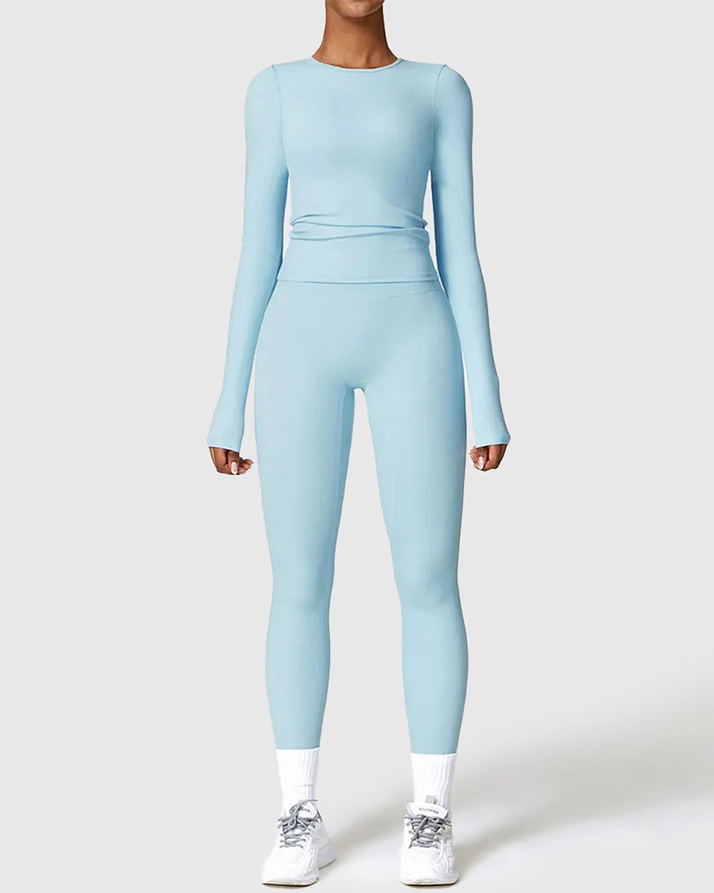 Pale Blue Seamless Leggings & Long Sleeve Top