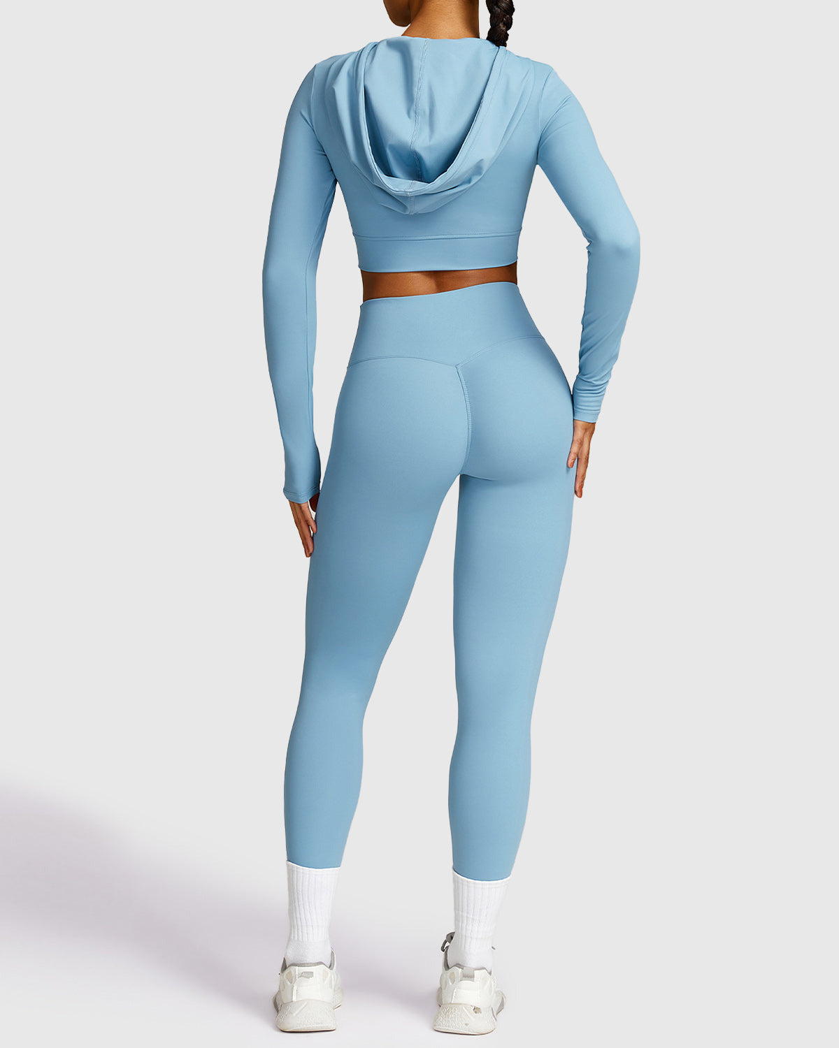 High Waist Workout Leggings & Crop Top in Light Blue