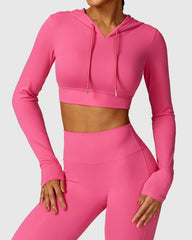 Long Sleeve Crop Top in Rose Pink