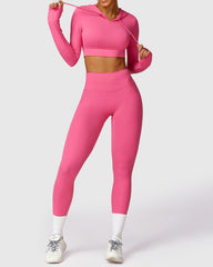 Pink Leggings Pants & Long Sleeve Crop Top 