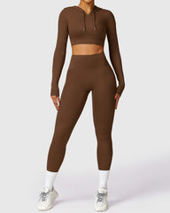 Brown Seamless Leggings & Sporty Crop Top