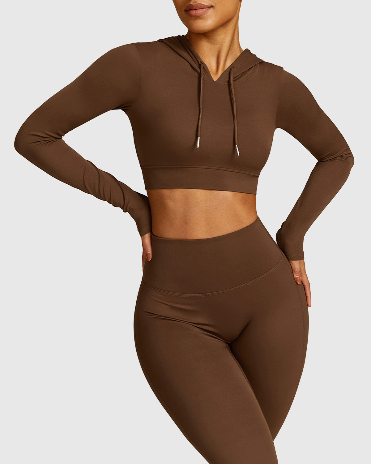 Long Sleeve Crop Top - Coffee Brown