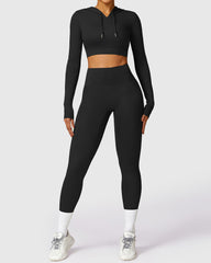 High Waist Leggings & Sporty Crop Top in Black