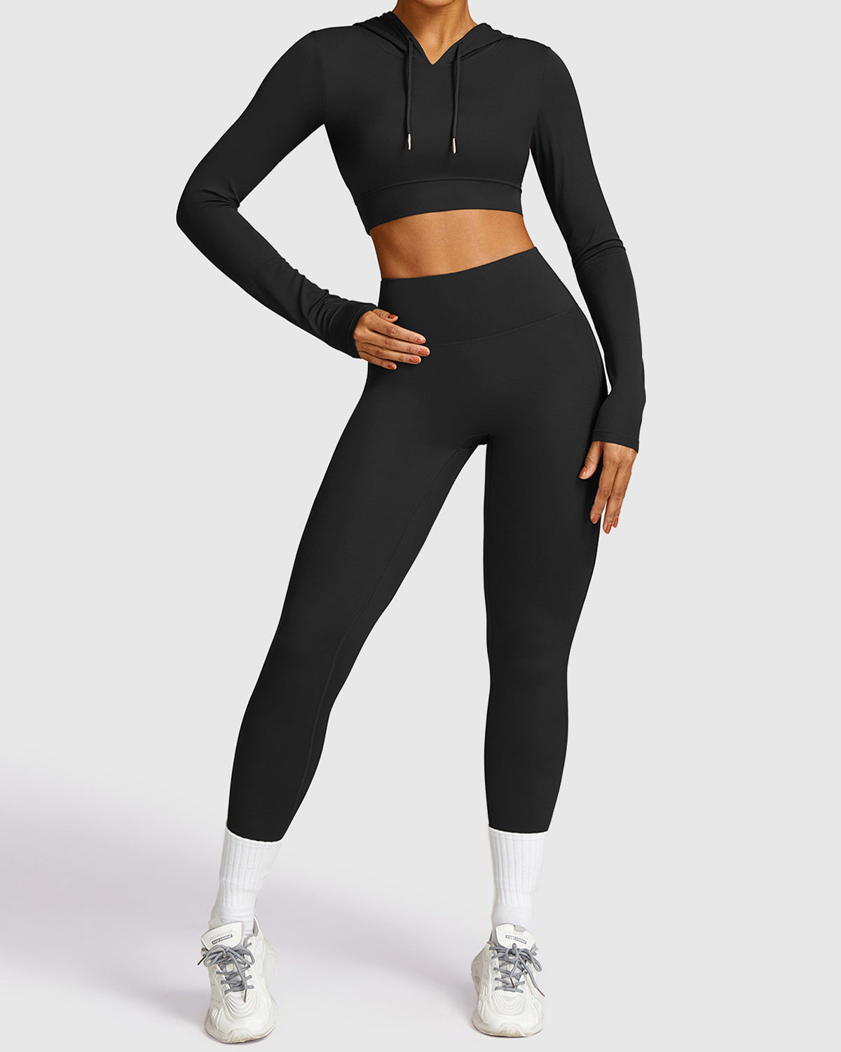 Women High Rise Leggings Set & Black Crop Top