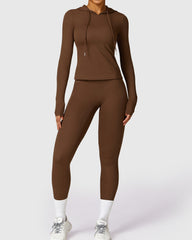 Brown Seamless Leggings & Sporty Long Sleeve Top