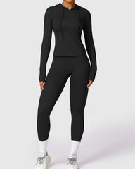  Black Seamless Yoga Leggings & Long Sleeve Top