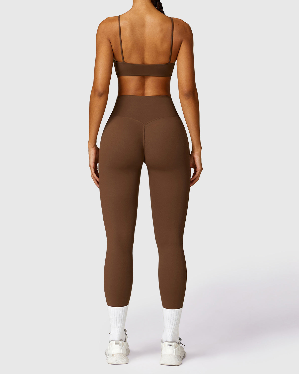 Coffee Brown Seamless Leggings & Strap Bandeau Bra 