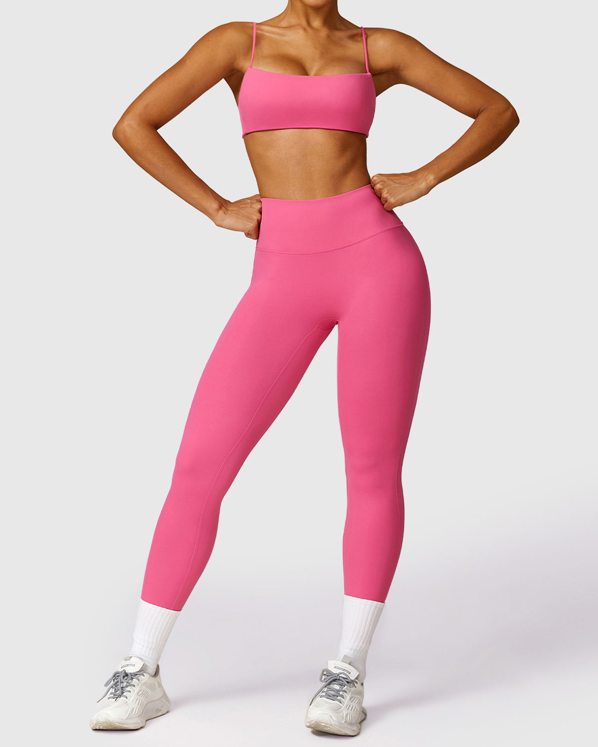 High Rise Leggings & Bandeau Bralette Set in Pink