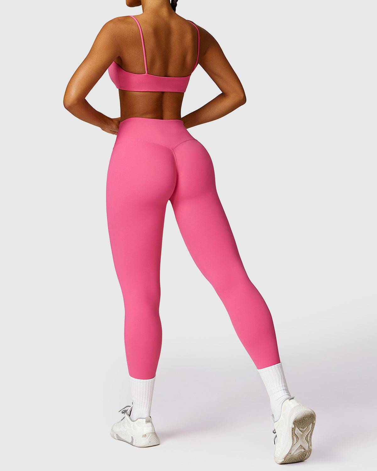 Pink High Waist Leggings & Strap Bra