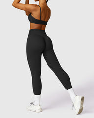 Sporty Black Seamless Leggings & Strap Bandeau Bra