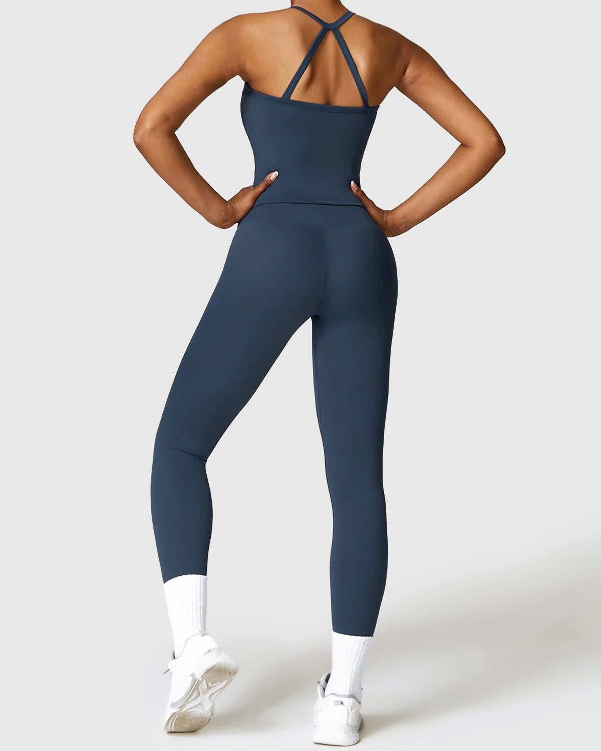 Deep Blue Seamless Leggings & Strap Tank Top