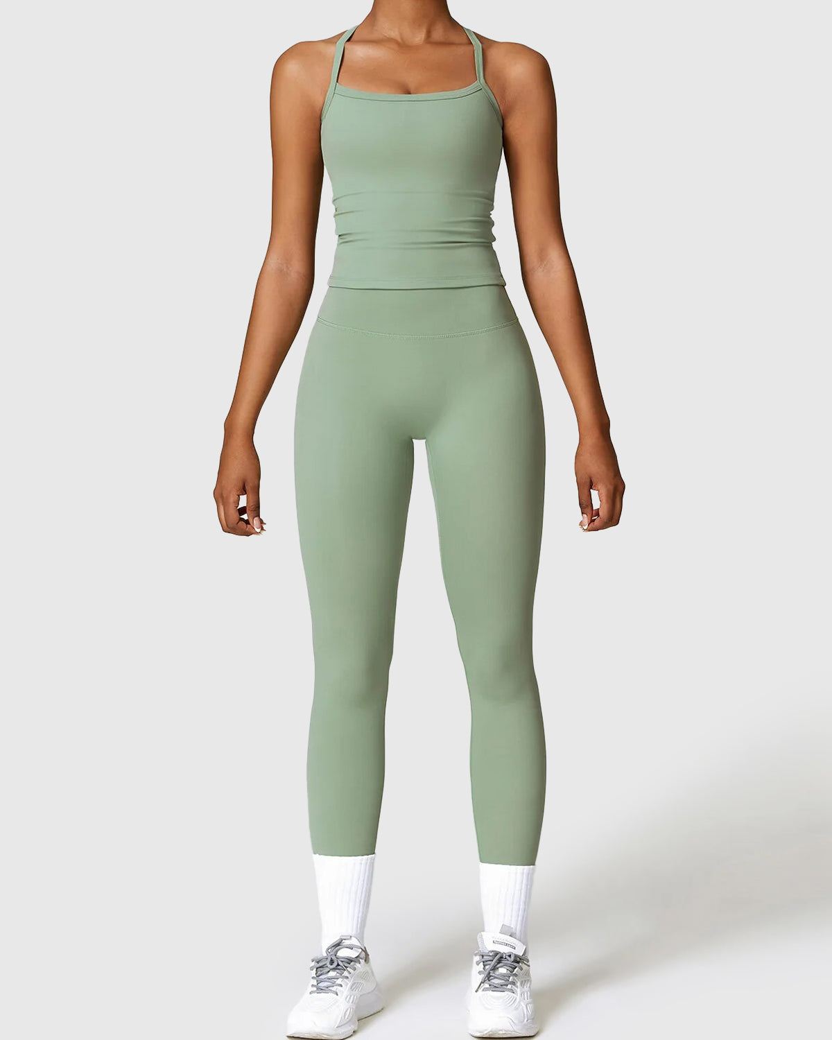 Basil Green Seamless Leggings & Strap Tank Top