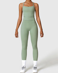 Basil Green Seamless Leggings & Strap Tank Top