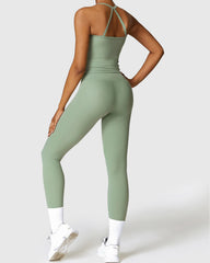 Green Seamless Leggings & Strap Tank Top